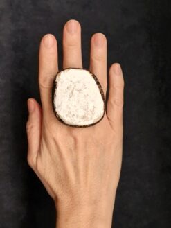 Painted Table Mountain Sandstone & Black with Gold Sheen Ring - Size 8