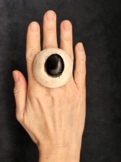 Polished Shungite & Vegan Ivory Ring - Size 8.5