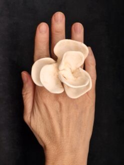 Vegan Ivory & Black Flower Ring - Size 7.5