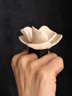 Alternative view of Vegan Ivory & Black Flower Ring - Size 7.5