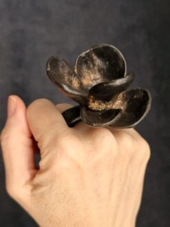 Black with Gold Sheen Flower Ring - Size 8
