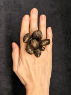 Black with Gold Sheen Flower Ring - Size 7.5