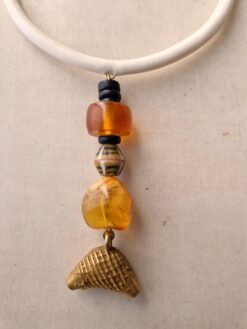 Alternative view of Vegan Ivory Collar Necklace with Orange, Yellow and Nickle-Free Gold Plated Pendant - Adjustable Size