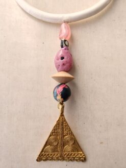 Alternative view of Vegan Ivory Collar Necklace with Pink and Nickle-Free Gold Plated Pendant - Adjustable Size