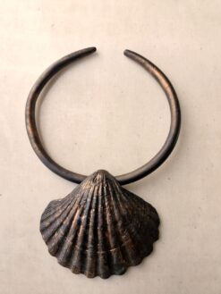Alternative view of Black with Gold Sheen Collar Necklace with Faux Shell - Adjustable Size