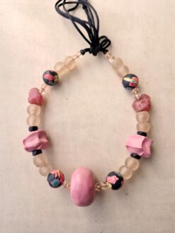 Alternative view of Pink & Black Bead Necklace (Adjustable Length)