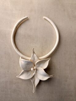 Alternative view of Vegan Ivory Collar Necklace with Flower Pendant - Adjustable Size