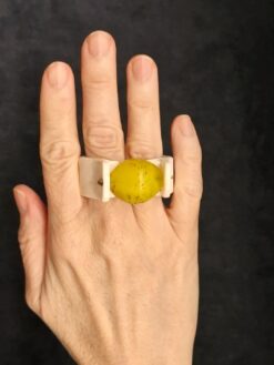 Alternative view of Yellow Bead & Vegan Ivory Double Finger Spin Ring - Size 7