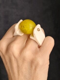 Yellow Bead & Vegan Ivory Double Finger Spin Ring - Size 7