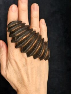 Black with Gold Sheen Sculptured Ring - Size 7.5