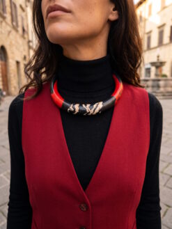 Black, Red & Vegan Ivory Collar Necklace - Size M - L