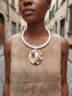 Vegan Ivory Collar Necklace with Pendant - Adjustable Size