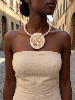 Vegan Ivory Collar Necklace with Pendant - Adjustable Size