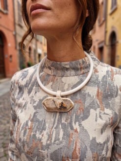 Vegan Ivory Collar Necklace with Orange River Crystal Pendant - Adjustable Size