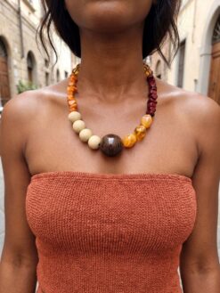 Red, Orange & Yellow Bead Necklace (Adjustable Length)