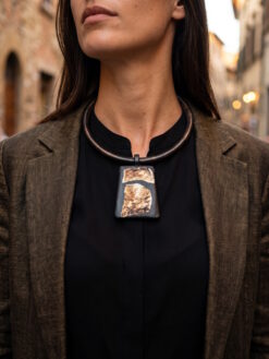 Black Collar Necklace with Pendant - Adjustable Size