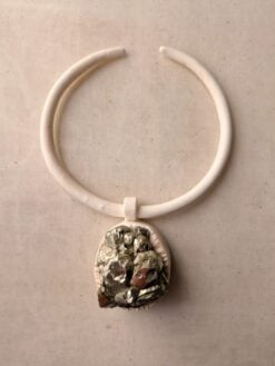 Alternative view of Vegan Ivory Collar Necklace with Pyrite Stone Pendant - Adjustable Size