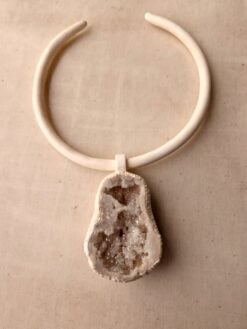 Alternative view of Vegan Ivory Collar Necklace with Quartz Geode Pendant - Adjustable Size