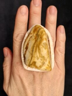Yellow Jasper & Vegan Ivory Ring - Size 8