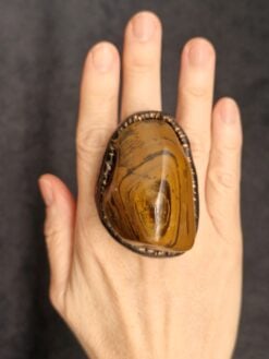 Tiger's Eye Stone & Black Ring - Size 7.5