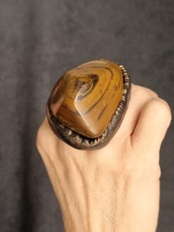 Alternative view of Tiger's Eye Stone & Black Ring - Size 7.5