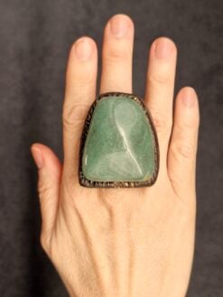 Green Aventurine & Black Ring - Size 7.5