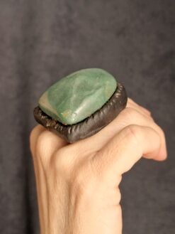 Alternative view of Green Aventurine & Black Ring - Size 7.5