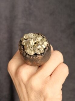 Pyrite Stone & Black Ring - Size 8.5