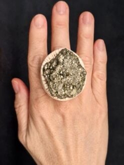 Pyrite Stone & Vegan Ivory Ring - Size 8