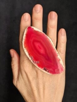 Pink Sliced Agate & Vegan Ivory Ring - Size 8.5