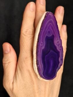 Purple Sliced Agate Stone  & Vegan Ivory Ring - Size 11
