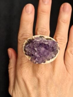 Amethyst Crystal & Vegan Ivory Ring - Size 9.5