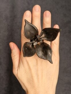 Black with Gold Sheen Flower Ring - Size 8