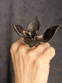 Alternative view of Black with Gold Sheen Flower Ring - Size 8