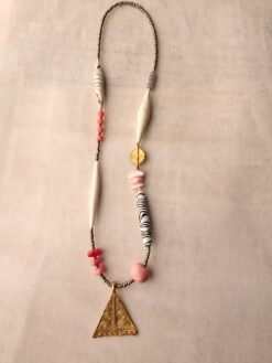 Alternative view of White, Black & Pink Bead Necklace with Nickle-Free Gold Plated Pendant