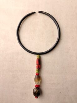 Alternative view of Black Collar Necklace with Red, Green & Brown Pendant - Adjustable Size