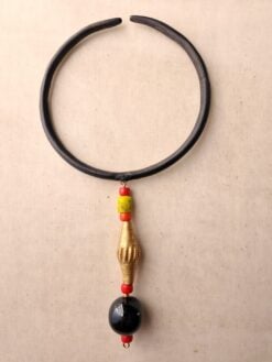 Alternative view of Black Collar Necklace with Black, Red, Orange & Yellow Pendant - Adjustable Size