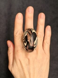 Black & Vegan Ivory Ring - Size 7.5