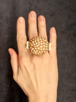Alternative view of Brown Bead & Vegan Ivory Double Finger Spin Ring - Size 6.5 & 7