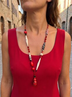 Red, White & Black Bead Necklace