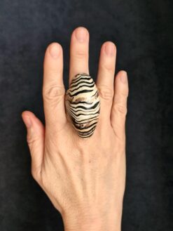 Alternative view of Vegan Ivory & Black Ring - Size 8