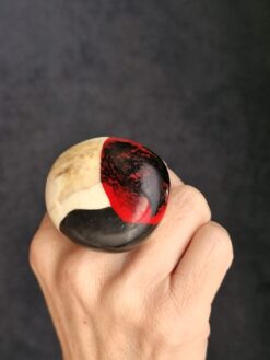 Red, Black & Vegan Ivory Ring - Size 7
