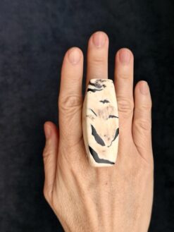 Black & Vegan Ivory Ring - Size 7.5