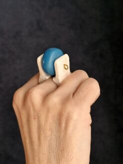 Blue Bead & Vegan Ivory Spin Ring - Size 8