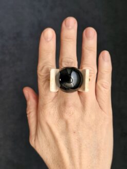 Alternative view of Black Bead & Vegan Ivory Spin Ring - Size 8
