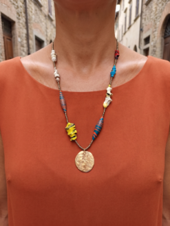 Multi-Color Bead with Nickle-Free Gold-Plated Necklace