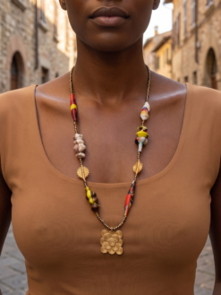 Red, Yellow & White Bead with Nickle-Free Gold-Plated Necklace