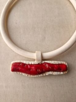 Alternative view of Vegan Ivory Collar Necklace with Red & Vegan Ivory Pendant - Adjustable Size