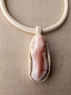 Alternative view of Vegan Ivory Collar Necklace with Apricot Agate Pendant - Adjustable Size