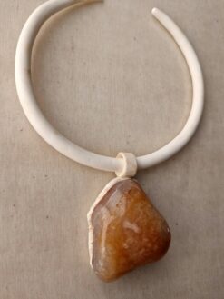 Alternative view of Vegan Ivory Collar Necklace with Carnelian Pendant - Adjustable Size